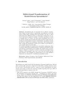 Bidirectional Transformation of Model-Driven Spreadsheets? J´ acome Cunha1 , Jo˜ao P. Fernandes12 , Jorge Mendes1 , Hugo Pacheco1 , and Jo˜ao Saraiva1 1