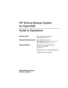 HP Archive Backup System for OpenVMS Guide to Operations Software Version  HP Archive Backup System for