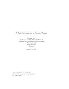A Basic Introduction to Surgery Theory Wolfgang L¨ uck1