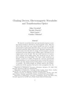 Cloaking Devices, Electromagnetic Wormholes and Transformation Optics Allan Greenleaf∗