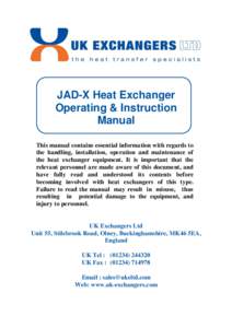 JAD-X Heat Exchanger Operating & Instruction Manual