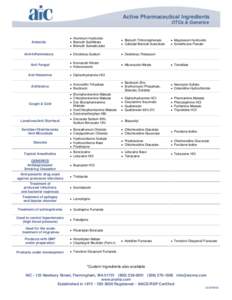 Active Pharmaceutical Ingredients OTCs & Generics Antacids  Anti-Inflammatory