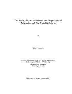 The Perfect Storm: Institutional and Organizational Antecedents of Title Fraud in Ontario by  Nathan Innocente