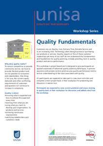 unisa STRATEGIC PARTNERSHIPS Workshop Series  Quality Fundamentals