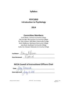 Nebraska Transfer Initiative  PSYC1810 – Intro to Psychology Updated: 2014 Page 1 of 4