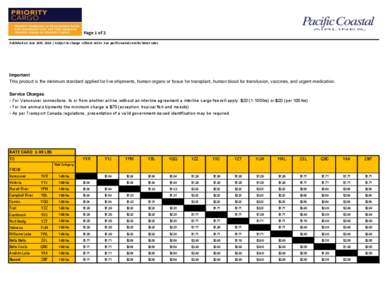 Page 1 of 2 Published on June 20th, 2014 | Subject to change without notice. See pacificcoastal.com for latest rates. Important This product is the minimum standard applied for live shipments, human organs or tissue for 