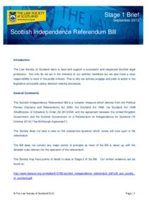 Stage 1 Brief September 2013 Scottish Independence Referendum Bill  Introduction