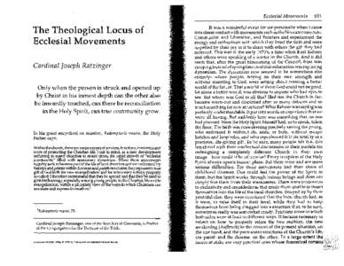 Joseph Ratzinger. The Theological Locus of Ecclesial Movements. Communio Fall 1998.