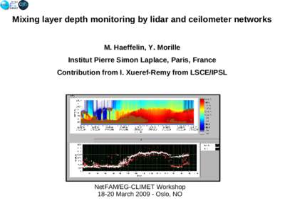 Mixing layer depth monitoring by lidar and ceilometer networks M. Haeffelin, Y. Morille Institut Pierre Simon Laplace, Paris, France Contribution from I. Xueref-Remy from LSCE/IPSL  NetFAM/EG-CLIMET Workshop