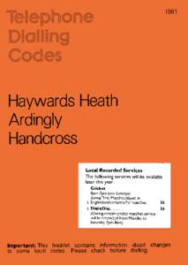 Haywards Heath Dialling Informatin Booklet, 1981