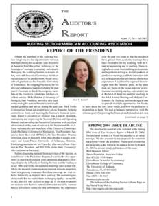 THE  AUDITOR’S REPORT  Volume 27, No.1, Fall 2003