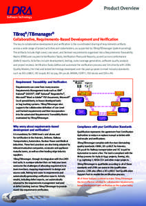 Product Overview Software Technology TBreq®/TBmanager® Collaborative, Requirements-Based Development and Verification The key to collaborative development and verification is the co-ordinated sharing of requirements ar