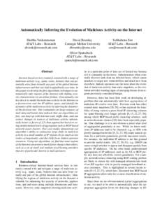 Automatically Inferring the Evolution of Malicious Activity on the Internet Shobha Venkataraman AT&T Labs – Research   David Brumley