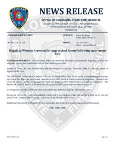 NEWS RELEASE OFFICE OF LOUISIANA STATE FIRE MARSHAL Department of Public Safety & Corrections • Public Safety Services 8181 Independence Blvd. • Baton Rouge, LAwww.lasfm.org