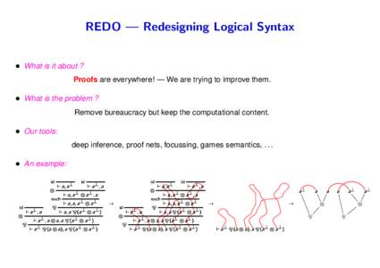 REDO — Redesigning Logical Syntax • What is it about ? Proofs are everywhere! — We are trying to improve them. • What is the problem ? Remove bureaucracy but keep the computational content.