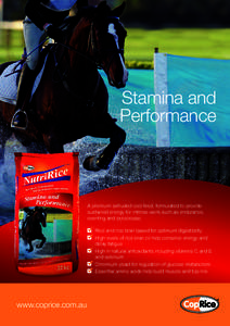 Stamina and Performance A premium extruded cool feed, formulated to provide sustained energy for intense work such as endurance, eventing and polocrosse.
