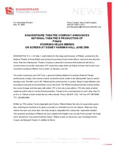 For Immediate Release May 15, 2009 Press Contact: Amy Scott-Douglass[removed]x[removed]removed]