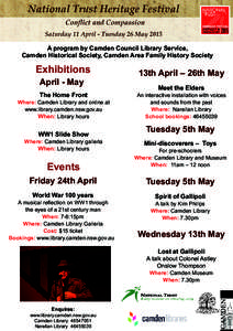 A program by Camden Council Library Service, Camden Historical Society, Camden Area Family History Society Exhibitions April - May