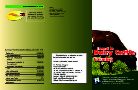 PCARRD Investment Brief No  “Providing science solutions for a vibrant agriculture, forestry, and natural resources”