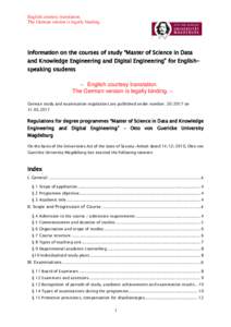 English courtesy translation. The German version is legally binding. Information on the courses of study “Master of Science in Data and Knowledge Engineering and Digital Engineering” for Englishspeaking students