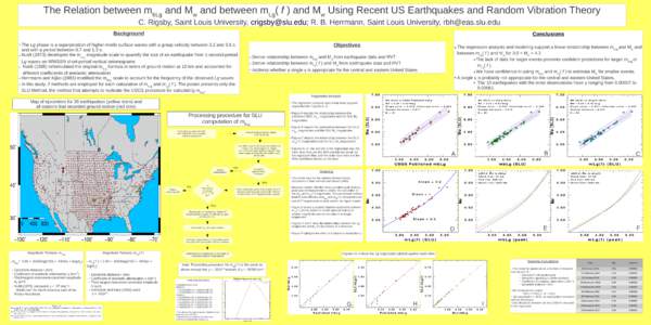 The Relation between mbLg and Mw and between mLg( f ) and Mw Using Recent US Earthquakes and Random Vibration Theory C. Rigsby, Saint Louis University, [removed]; R. B. Herrmann, Saint Louis University, [removed]