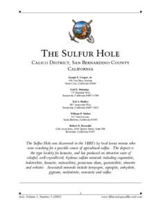 MINERALS OF THE SULFUR HOLE, CALICO DISTRICT,