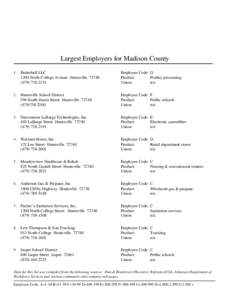 Largest Employers for Madison County 1 . Butterball LLC 1294 North College Avenue Huntsville[removed][removed]Huntsville School District