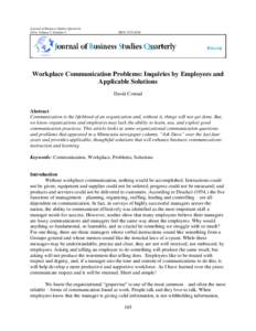 Journal of Business Studies Quarterly 2014, Volume 5, Number 4 ISSNWorkplace Communication Problems: Inquiries by Employees and