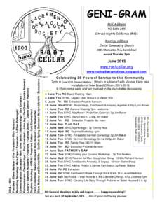 GENI-GRAM Mail Address PO BOX 265 Citrus Heights CaliforniaMeeting address Christ Community Church