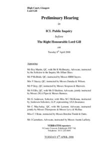 High Court, Glasgow Lord Gill Preliminary Hearing in ICL Public Inquiry