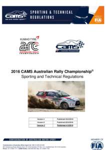 2016 CAMS Australian Rally Championship® Sporting and Technical Regulations Version 1  Published