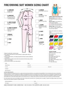 FIRE/DRIVING SUIT WOMEN SIZING CHART CHEST A  A. SHOULDER