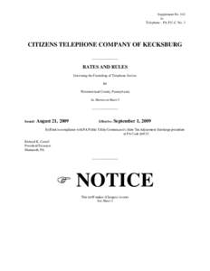 Supplement No. 143 to Telephone - PA P.U.C. No. 3 CITIZENS TELEPHONE COMPANY OF KECKSBURG _______________