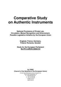 Comparative Study on Authentic Instruments National Provisions of Private Law,