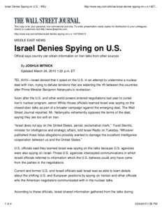 Israel Denies Spying on U.S. - WSJ