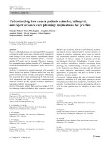 Support Care Cancer DOI[removed]s00520[removed]ORIGINAL ARTICLE  Understanding how cancer patients actualise, relinquish,