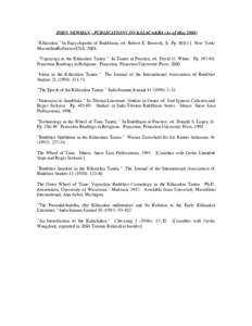 JOHN NEWMAN - PUBLICATIONS ON KâLACAKRA (As of May 2004) 