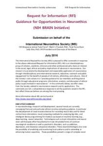 International Neuroethics Society submission  NIH Request for Information Request for Information (RFI) Guidance for Opportunities in Neuroethics