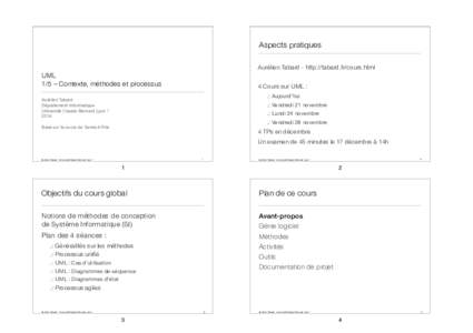 Aspects pratiques Aurélien Tabard - http://tabard.fr/cours.html UML  1/5 – Contexte, méthodes et processus