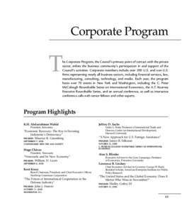 Corporate Program  T he Corporate Program, the Council’s primary point of contact with the private sector, enlists the business community’s participation in and support of the