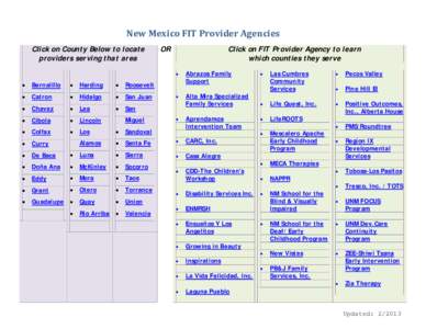 New Mexico FIT Provider Agencies Click on County Below to locate providers serving that area •  Bernalillo