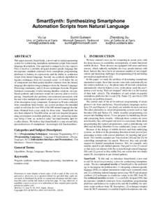 SmartSynth: Synthesizing Smartphone Automation Scripts from Natural Language Vu Le Sumit Gulwani