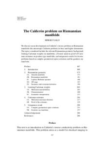 Inside Out II MSRI Publications Volume 60, 2012 The Calderón problem on Riemannian manifolds