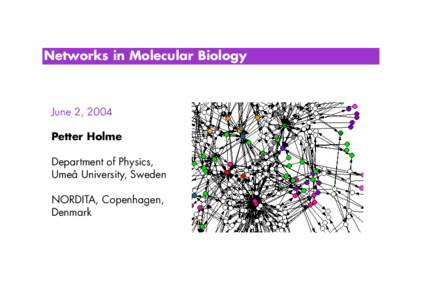 Networks in Molecular Biology  June 2, 2004 Petter Holme Department of Physics, Umeå University, Sweden