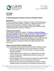 Proposed Regulatory Changes to Improve Oil Refinery Safety (July 2016 Fact Sheet)