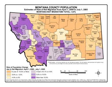 MONTANA COUNTY POPULATION  Estimates of Rate of Net Migration* from April 1, 2000 to July 1, 2005 MONTANA NET MIGRATION TOTAL: 4.4% Lincoln