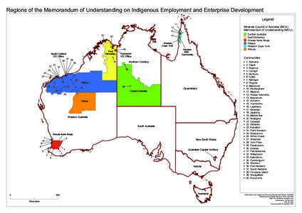 Regions of the Memorandum of Understanding on Indigenous Employment and Enterprise Development LegendMinerals Council of Australia (MCA)