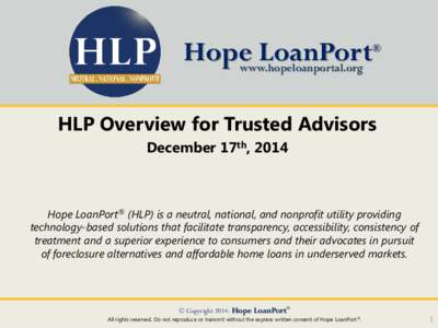 Hope LoanPort  ® www.hopeloanportal.org