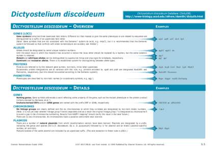 Dictyostelium discoideum  Dictyostelium discoideum Database (DictyDB) http://www-biology.ucsd.edu/others/dsmith/dictydb.html  DICTYOSTELIUM DISCOIDEUM – OVERVIEW
