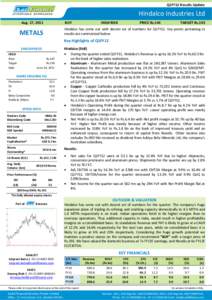 Q1FY12 Results Update  Hindalco Industries Ltd Aug. 17, 2011  BUY